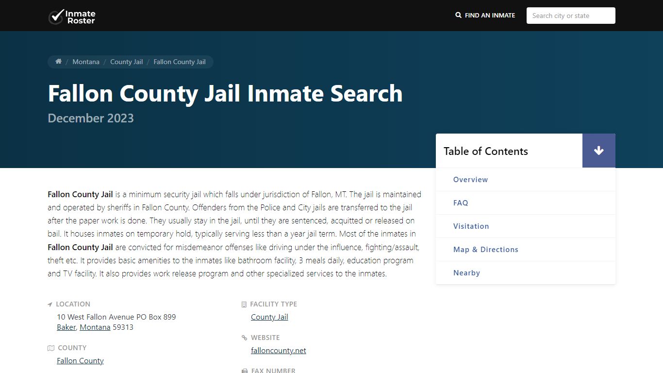 Inmate Search | Fallon County Jail - Baker, MT - InmateRoster